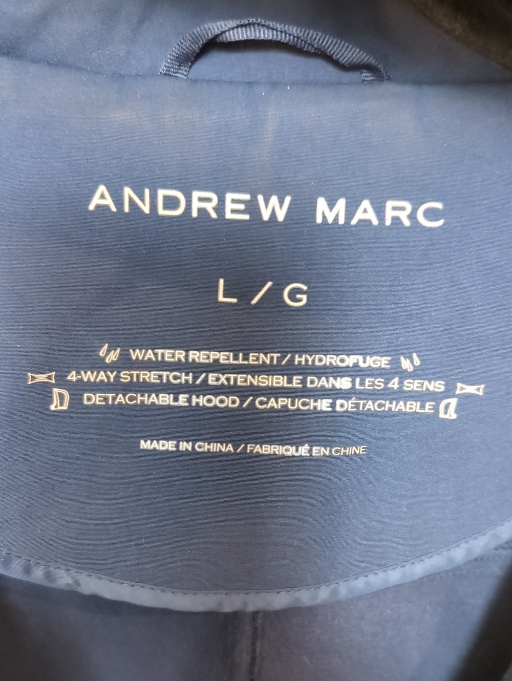Andrew Marc Navy Softshell Jacket Hooded Fleece Lined Womens Size Large Stretch - Picture 8 of 16